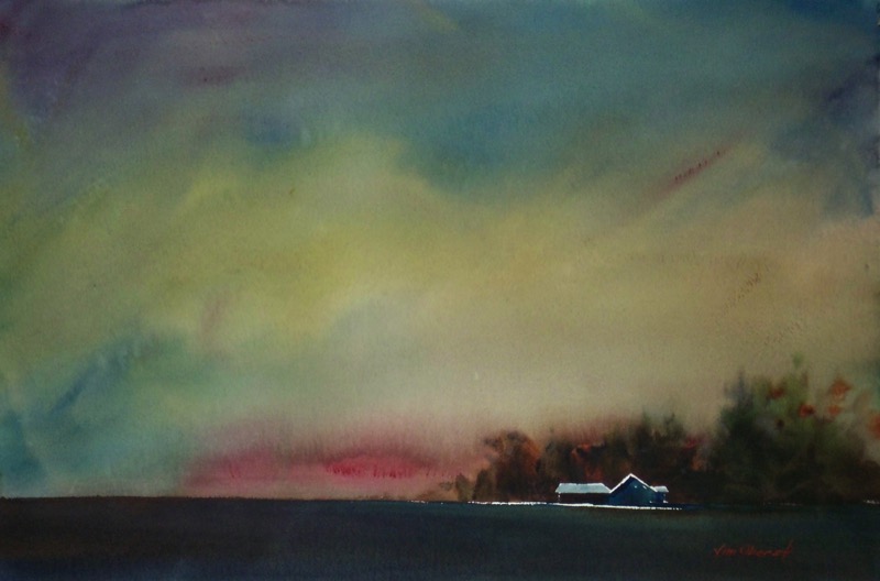 landscape, storm, original watercolor painting, oberst